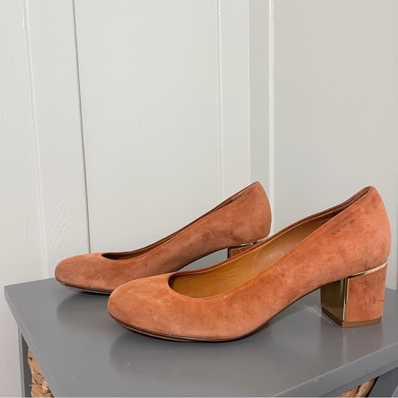 Sezane Low Helena Courts Suede Heels - Pink Orange Blush Escarpins - Picture 4 of 11